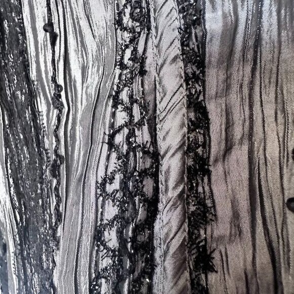 3 for $15 Chico's Metallic Silver Black Embellishments Open Front Jacket M - Picture 4 of 8